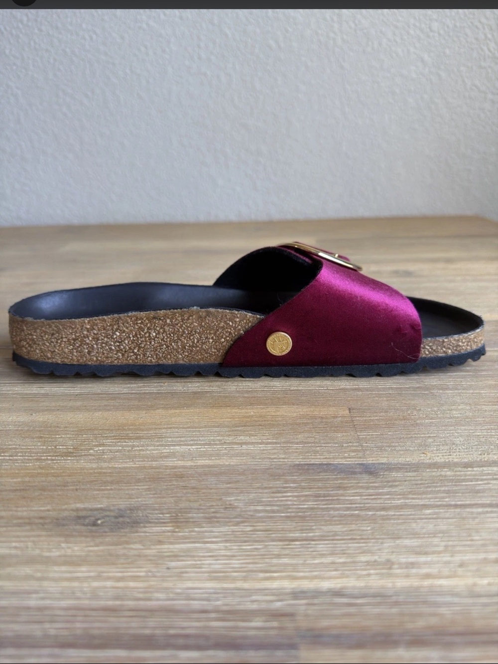 Birkenstock Madrid Big Buckle Sandals Leather Maroon Velvet Womens EU 41 US 10 - Picture 3 of 12